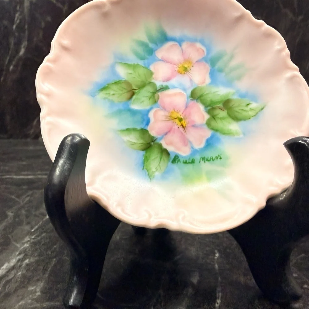 Decorative Floral Hand Painted Plate by Paula Means